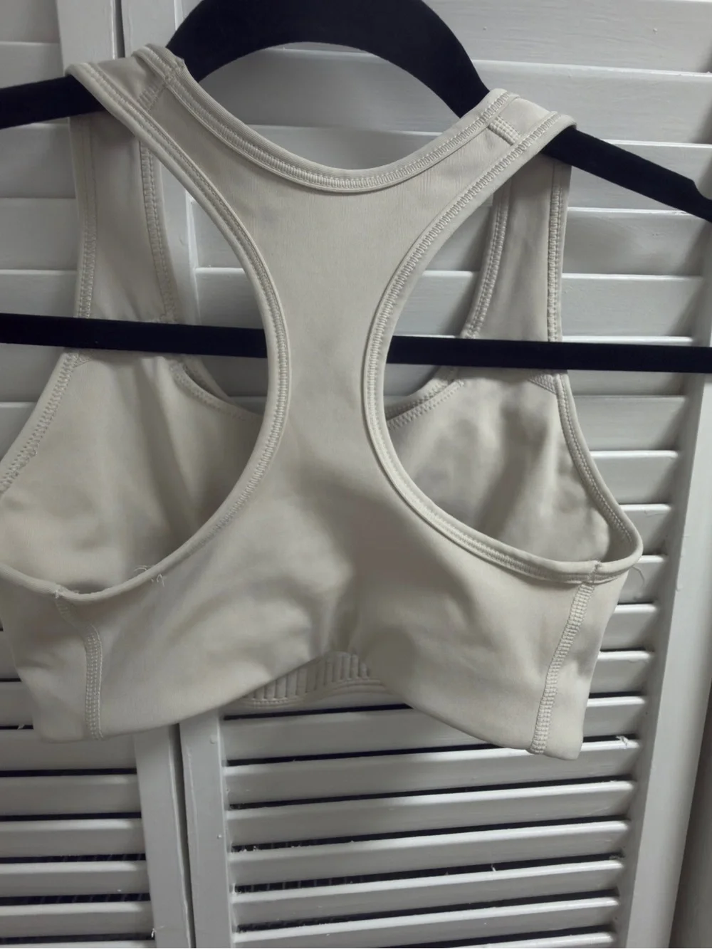 Nike Beige Sports Bra Crop Top with White Swoosh